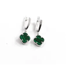 Серьги клевер с малахитом Maxi Silver 9425 1.1х2.6 см Серебристо-зеленый
