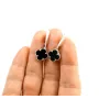 Серьги клевер с ониксом Maxi Silver 9422 1.1х2.6 см Серебристо-черный