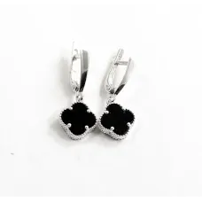 Серьги клевер с ониксом Maxi Silver 9422 1.1х2.6 см Серебристо-черный