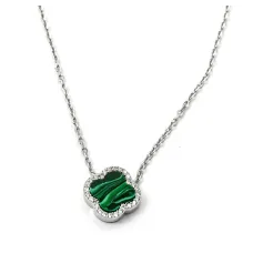 Колье клевер с малахитом Maxi Silver 9366 SE 40-45 см Серебристый