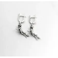 Серьги ведьма на метле с чернением Maxi Silver 9604 3.5x2 см Серебристый (89604)